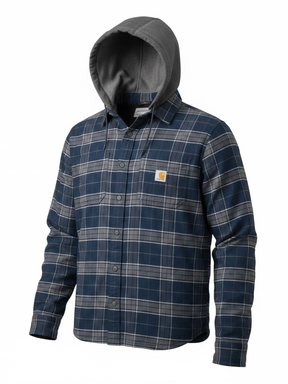 NWT Carhartt Men's Rugged Flex Relaxed Fit Flannel Fleece-Lined Hoodie Blue Gray